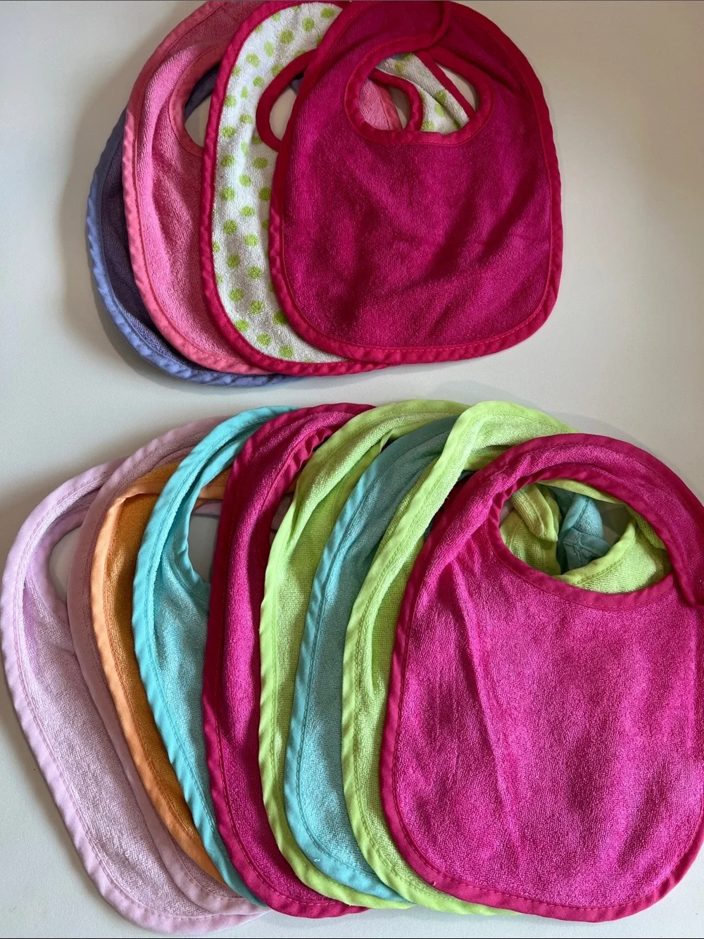 13 Assorted Pink & Pastel Baby Bibs - Colorful Terry Bibs, bamboo and cotton